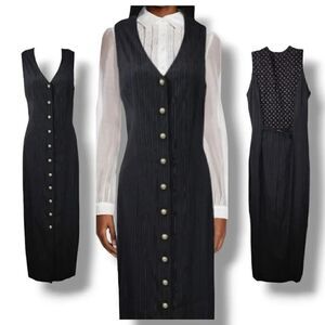 Vintage 90s Y2K Suit Pinstriped Button Down Midi Dress in Midnight Navy/Black